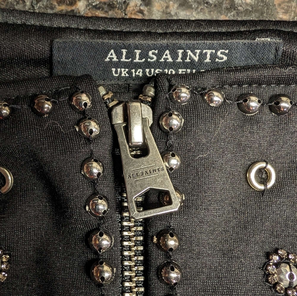 Allsaints Cassidy Zip Up Embellished Mini Skirt - Black studded - Picture 8 of 13